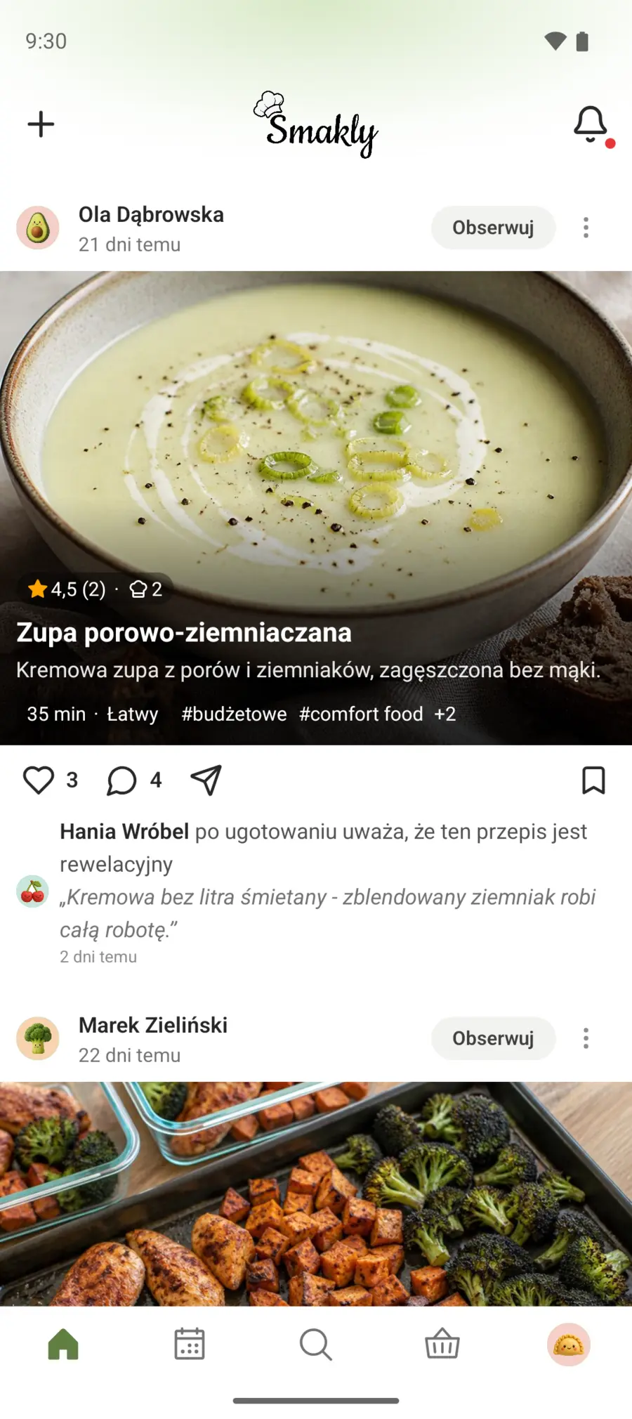 Feed w Smakly: przepisy od obserwowanych osób, z ocenami i opiniami