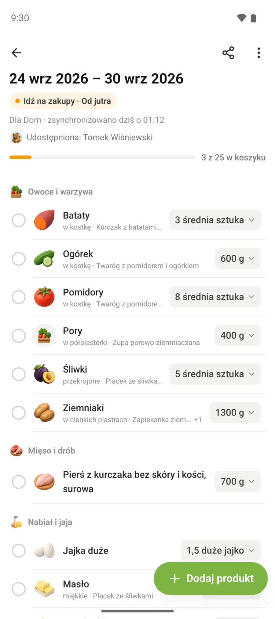 Lista zakupów wygenerowana z planu tygodnia