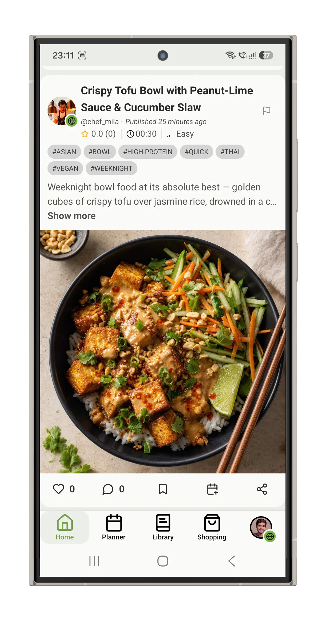Recipe feed with filters
