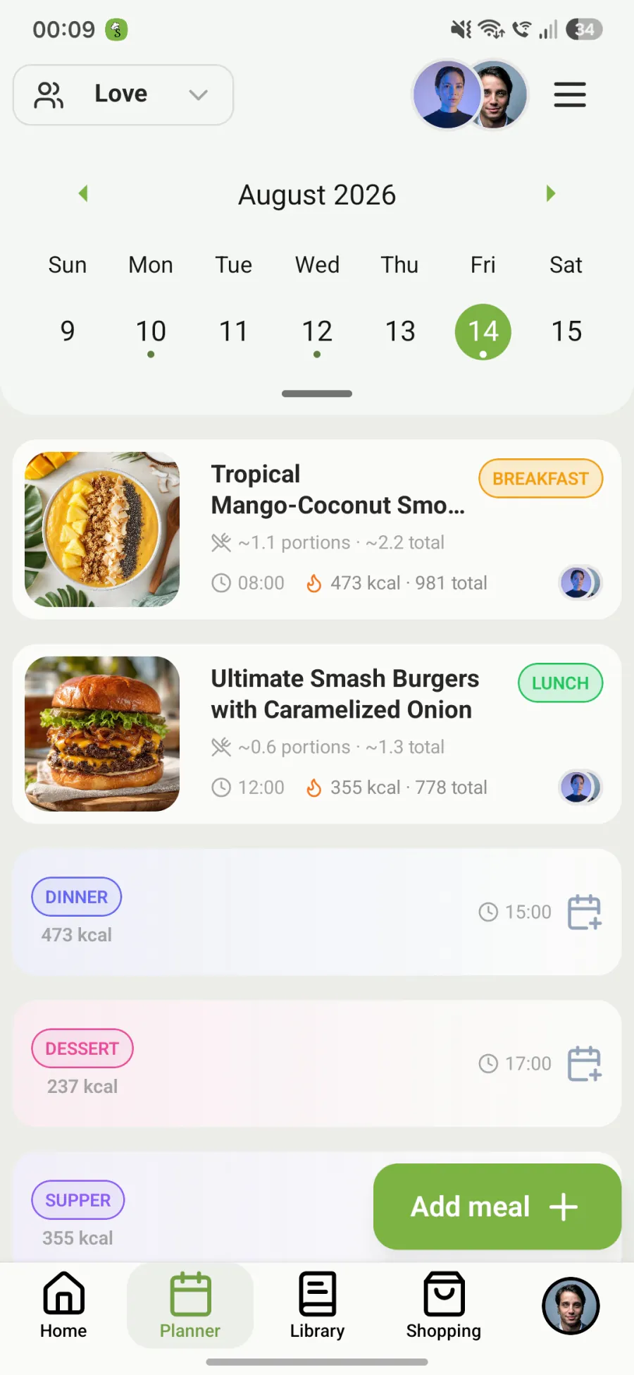 The weekly meal calendar in Smakly