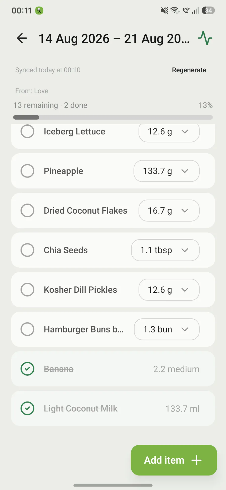 The shopping list generated from the week&rsquo;s plan